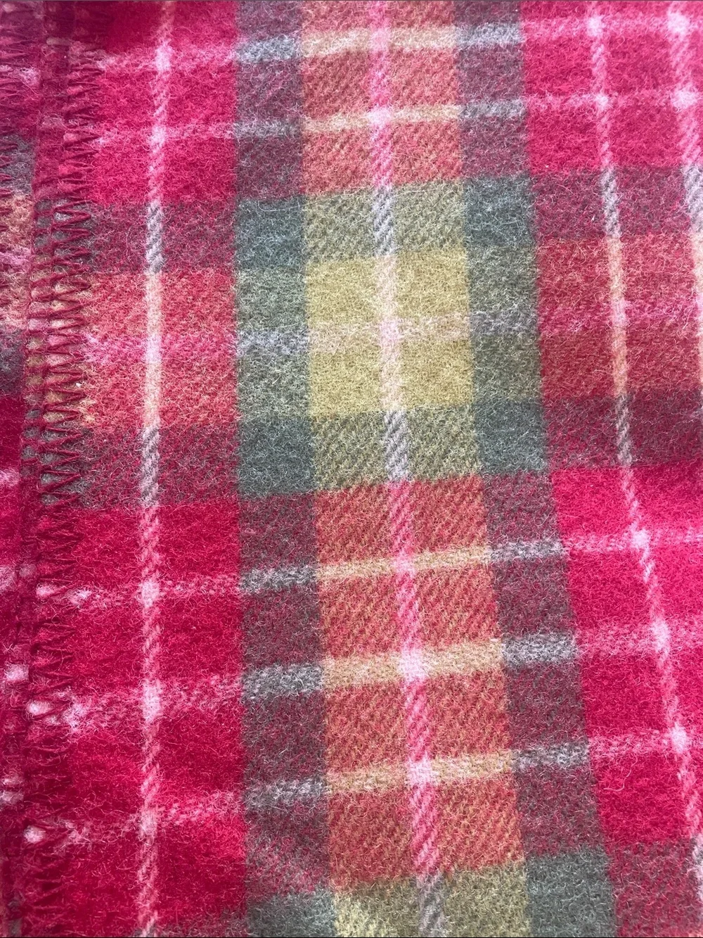 Pottery Barn Red, Green & Yellow Plaid Wool Blanket King/Cal King